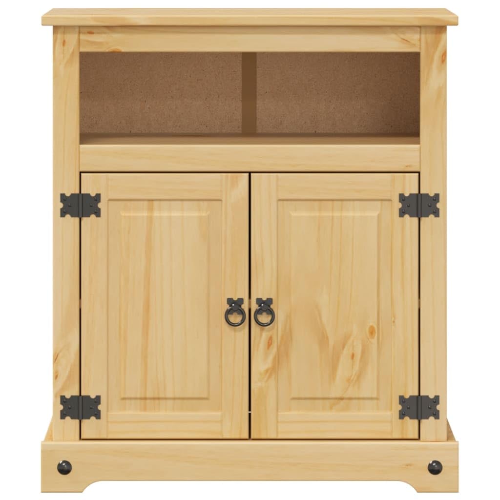 Szafka łazienkowa Corona z litego drewna sosnowego z wykończeniem woskiem miodowym, 70 x 33 x 80 cm, 1 otwarta półka, 2 drzwi, metalowe uchwyty, miejsce do przechowywania do łazienki, montaż
