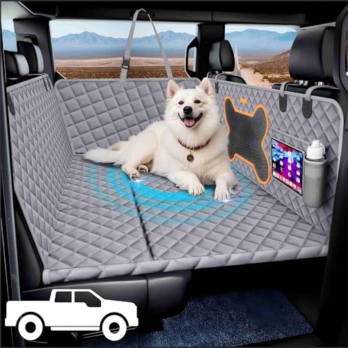 Geotick Dog Seat Cover for Trucks, Hard Bottom Dog Hammock Back Seat Extender for Dogs for F150, RAM1500,Silverado,GMC Sierra (Gray, XXL Full Size Truck Crew Cab)