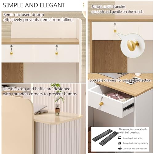 Scrivania per reception con venature del legno bianco a forma di L, postazione di lavoro salvaspazio, design elegante e moderno, struttura in MDF resistente, facile da montare per le aziende