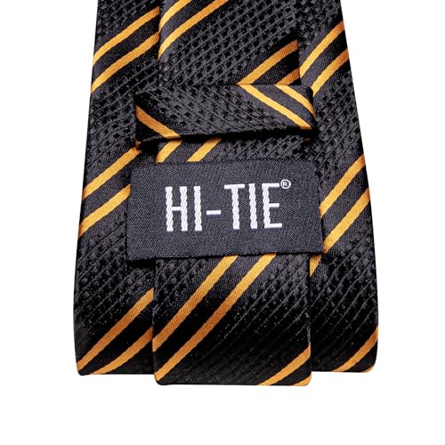 Image of Hi-Tie Men Ties Sets Silk Stripe Paisley Necktie Pocket Square Cufflinks for Business Wedding