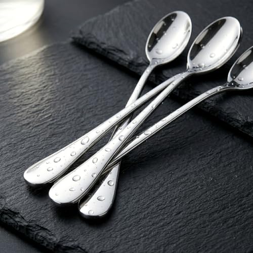 Image of Long Handle Iced Tea Spoons, 7.9 inch 18 /10 Stainless Steel Cocktail Stirring Spoons with Thickened Ergonomic Handle, Tall Coffee & Latte Stirrers, Dessert Spoon Set, Dishwasher Safe 8-Piece (Pack of 2)