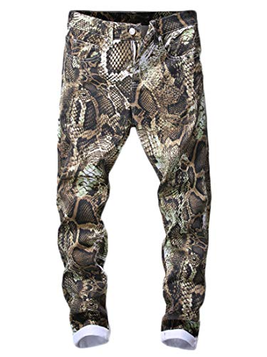 Andongnywell Mens Loggers Cotton Snakeskin Printing Flowers Slim Fit Pencil Casual Pants Skinny Snak Print Trousers