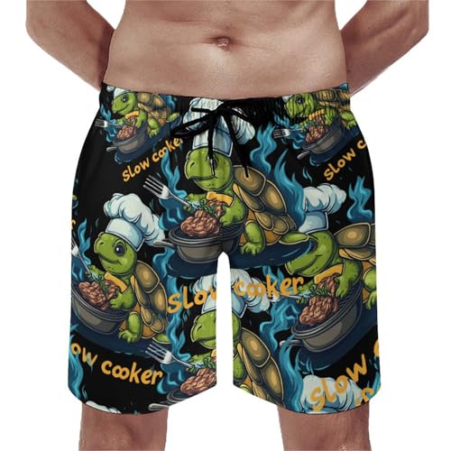 Slow Cooker Turtle Chef Men's Swim Trunks Board Shorts Beachshorts Swimsuits with Pockets Mesh Liner