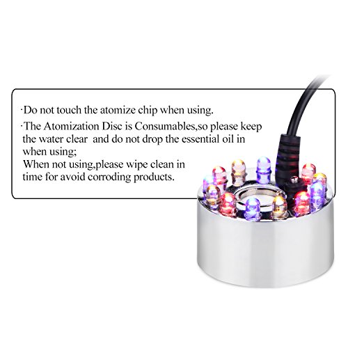Agptek HS0056 Aluminum Mist Maker Water Fountain Pond Fogger Air Humidifier Atomizer Mini Fog Machine With 12 Color Changing Led Lights thumb #2