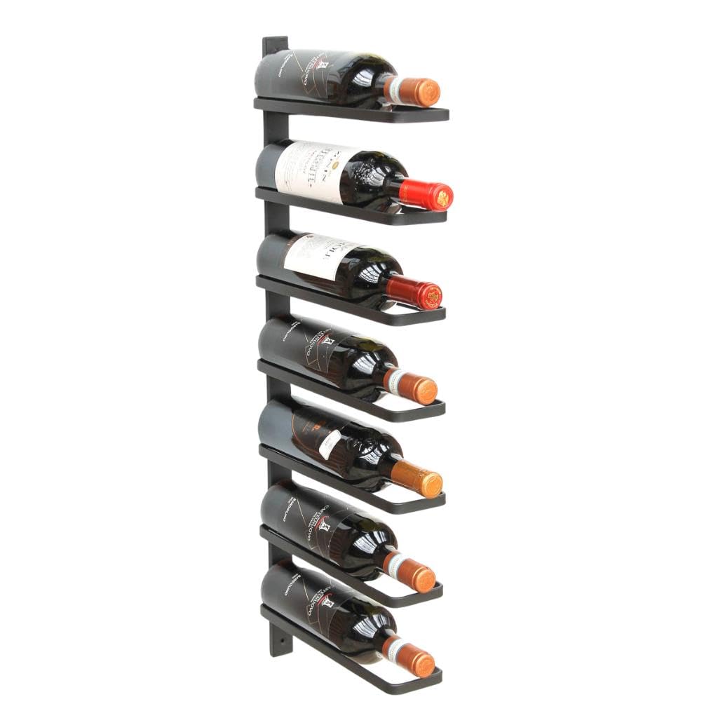 DanDiBo Botellero de metal para pared, color negro, 93885, soporte para botellas de pared, moderno, para 7 botellas