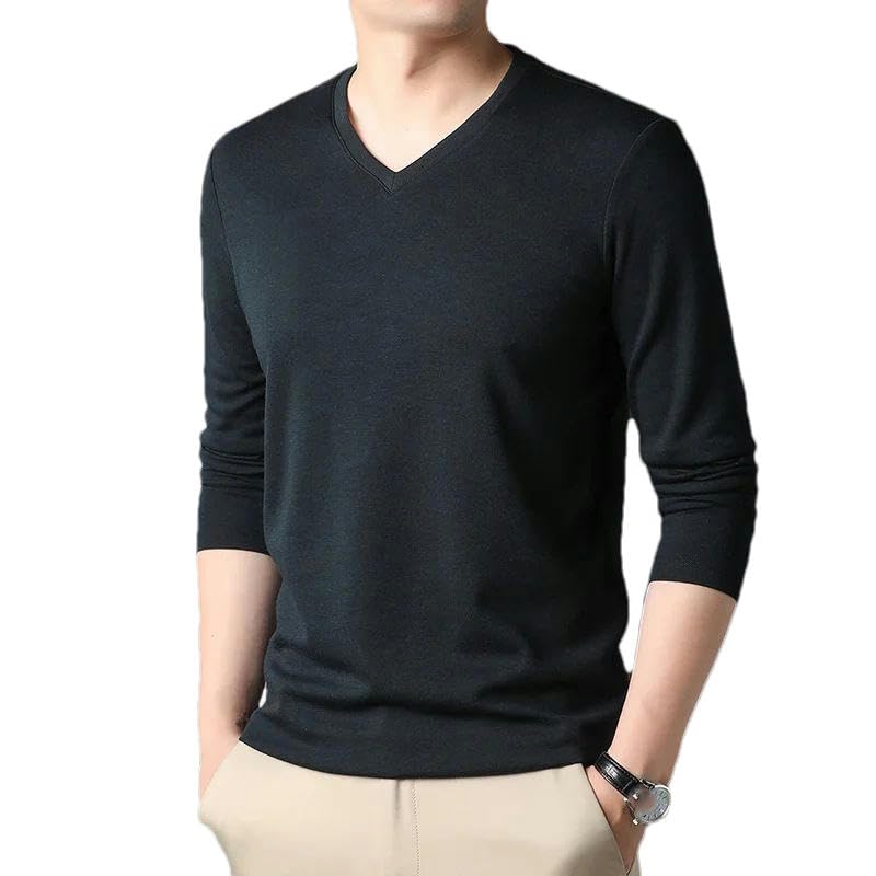 T-shirt col en V homme manches longues en tissu premium uni pour style chic