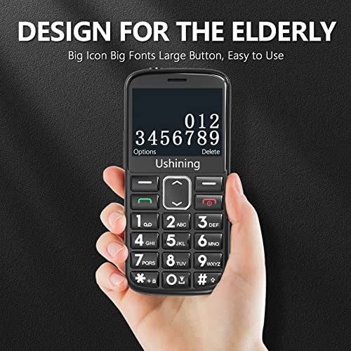 USHINING 4G Senior Cell Phone Unlocked SOS Big Button Senior Basic Phone Large Screen High Volume Unlocked Mobile Phone for Elderly with Charging Dock (Black)