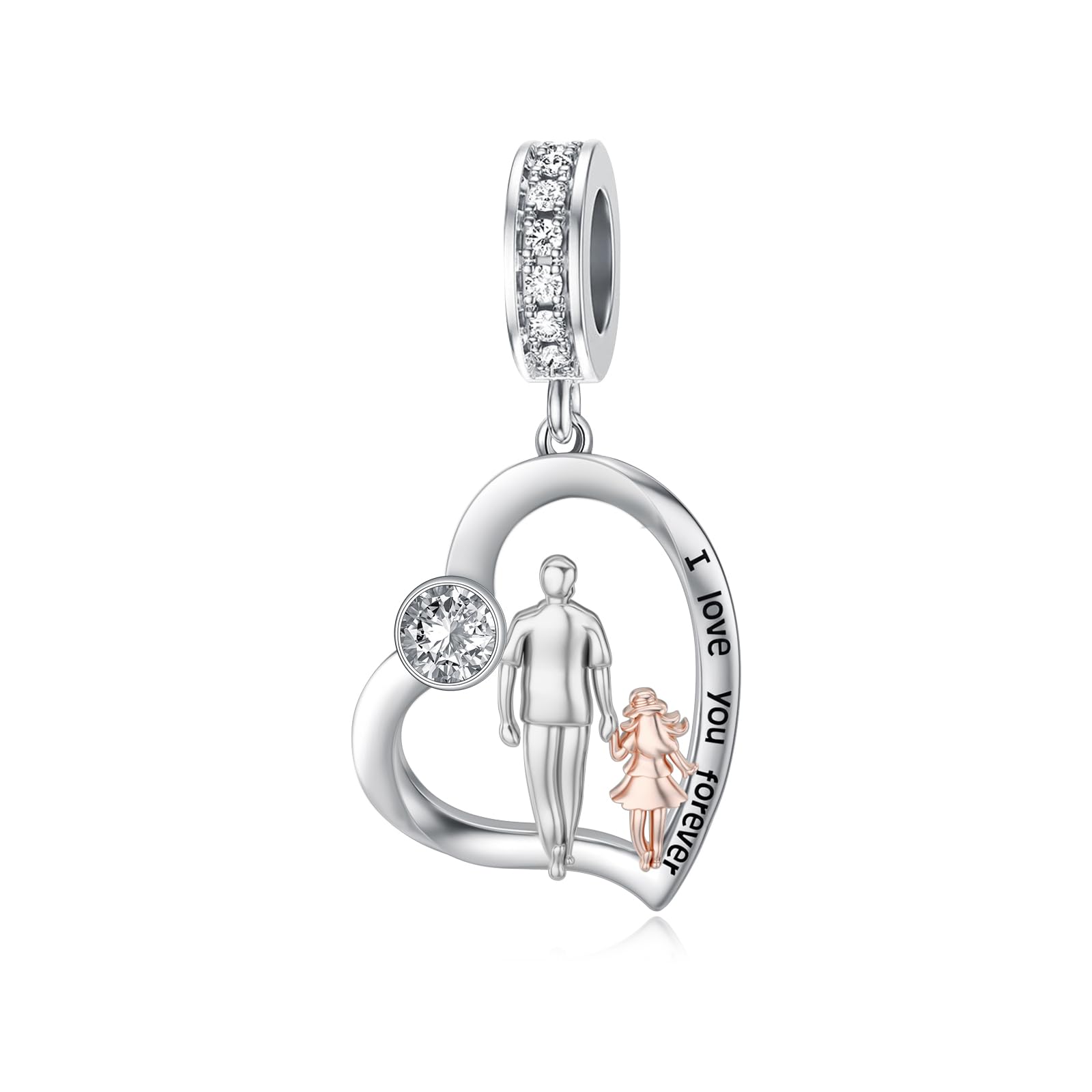 PROESS Father Mother Daughter Charm fit Charms Bracelet Sterling Silver Charms for Bracelets Birthday Valentines Day Gifts for Daughter Mother Lover