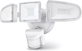 LED Security Lights Outdoor Motion Sensor Dusk to Dawn Flood Lights 30W 3500LM with 3 Mode Adjustable, IP65 Waterproof, 5700K Motion Detected 3 Head Light Wired for House (White)