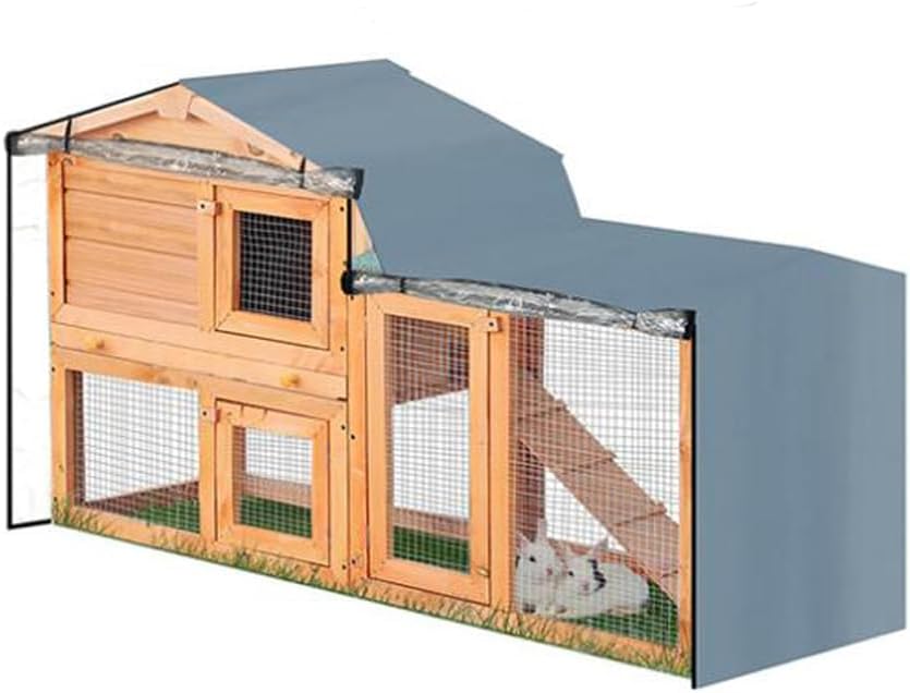 J&C Heavy Duty 420D Double Decker Rabbit Hutch Cover Windproof Waterproof Black Covers for Winter Rectangular Outdoor Bunny Cage Cover for Guinea Pig Cage (No Hutch (71x20.5x34in-Grey)