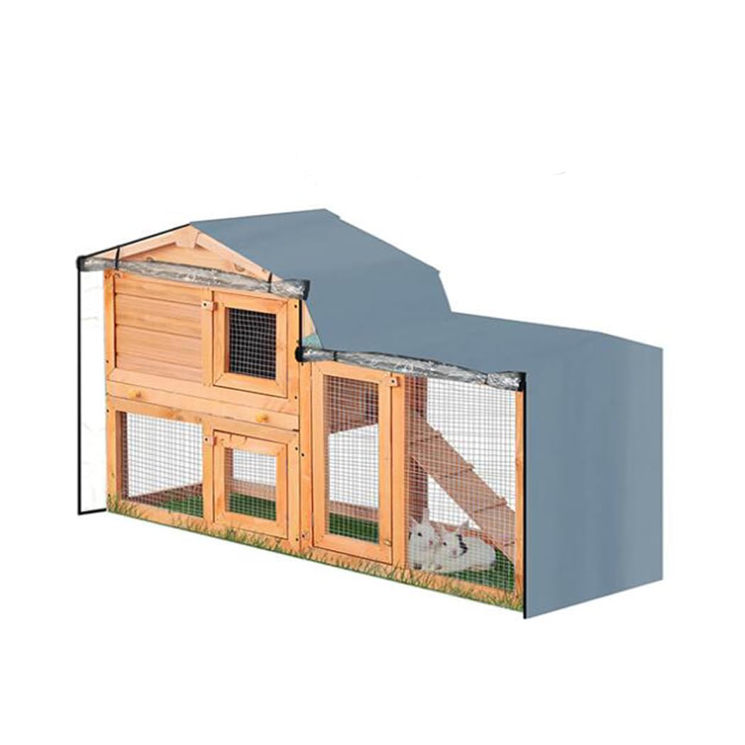 J&C Heavy Duty 420D Double Decker Rabbit Hutch Cover Windproof Waterproof Black Covers for Winter Rectangular Outdoor Bunny Cage Cover for Guinea Pig Cage (No Hutch (71x20.5x34in-Grey)