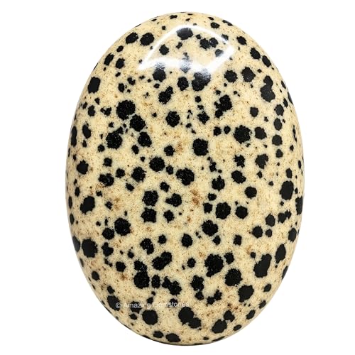Image of Amazing Gemstone Dalmatian Jasper Crystals and Healing Stones - Large Palm Stone Crystals Piedra - Crystal for Good Luck, Positive Energy, Meditation - Unique Stocking Stuffers Gifts for Women, Men