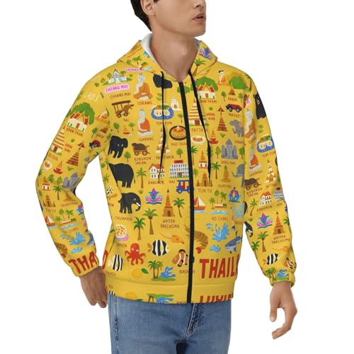 Sweat à capuche zippé thermique homme motif Thaïlande gilet polaire chaud