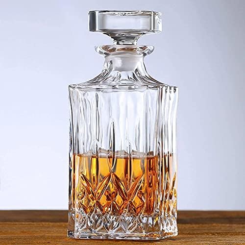DRAMIQ® European Style Round Crystal Clear Glass Decanter Storage Container for Liquor, Whisky