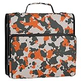 Portfolio & Case 3 Ring Binders, Organizer 500 Sheets for Office Zipper Shoulder Padfolios Bag Seamless Camo Black Gray and Orange Camouflage Pattern