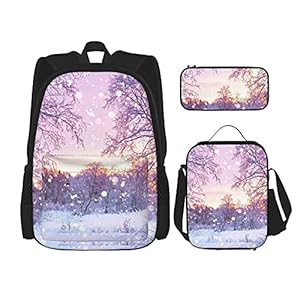 Winter Print Rugzak Voor Jongens Tieners Bookbag Reizen Dagrugzak, Lunch Bag En Potlood Case Combinatie