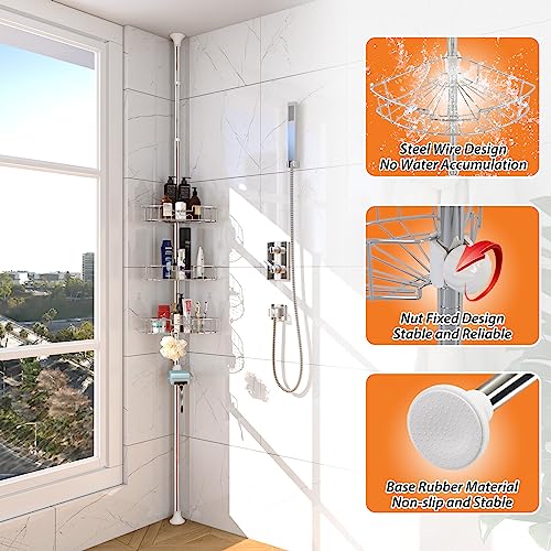 Image of YeYeBest 39-125 Inch Rustproof Shower Caddy Corner for Bathroom, Bathtub Storage Organizer with 4 Adjustable Baskets, Sliver