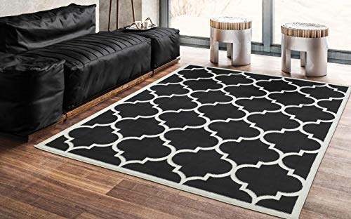 Ottomanson Paterson Collection Contemporary Moroccan Trellis Design Lattice Area Rug, 5'3"x7'0", Black