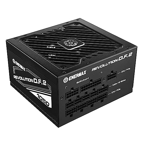 ENERMAX REVOLUTION D.F. 2 Alimentatore 1050W ATX Completamente Modulare a Basso Rumore - Compatibile Con ATX 3.0 e PCIe 5.0 Con Adattatore - Funzione Autopulente - Efficienza 80 PLUS Gold ERS1050EWT