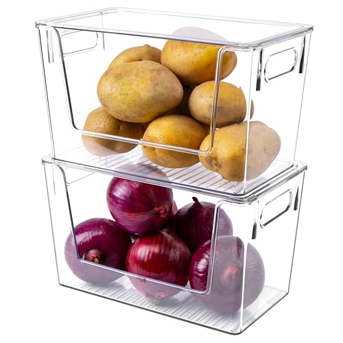 Grands bacs de rangement empilables en plastique à ouverture frontale pratique