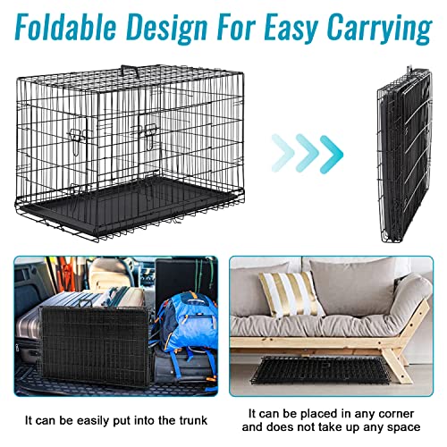 FDW Dog Crate for Small Dogs 24 Inch Folding Metal WirePet Cage Double Door W/Divider Panel Indoor Outdoor Kennel Leak-Proof Plastic Tray,Black - Image 5