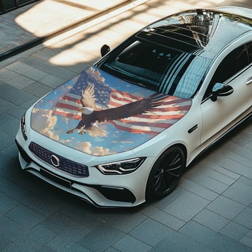 Image of American Flag Sky Eagle Design Car Hood Cover Protector Car Hood Flag 4th of July Patriotic Decorations Waterproof Sun-Proof Stretchable Automotive Exterior Accessories