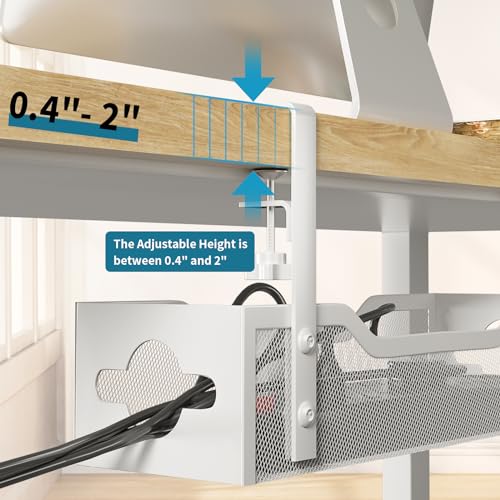 Image of Litwaro Under Desk Cable Management Tray White, No Drill Desk Cable Organizer with Clamp, 15 lbs Weight Capacity, Carbon Steel, Rectangular, Unfinished Metal Finish