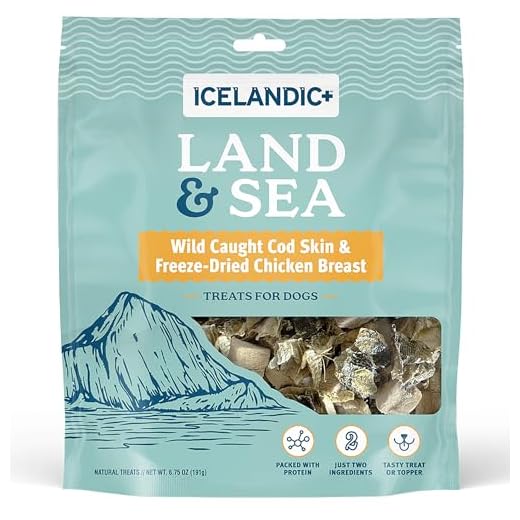 Icelandic+ Land & Sea Wild Caught Cod Skin & Freeze-Dried Chicken Breast -6.75oz Bag, Dog Treat & Food Topper, 2 Ingredient, No Preservatives, Natural