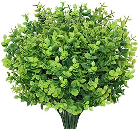 AIOR 10 Bundles Artificial Plants Artificial Bushes, UV Resistant Fake Flowers Plastic Greenery Shrubs Plants for Floral Arrangement, Table Centerpiece, Home Garden Decor (Green)
