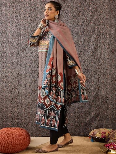 Image of INDO ERA Women Pure Cotton Kurta Set with Dupatta | Festive Suit Set, 10408