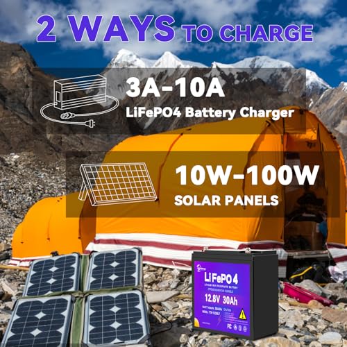 Image of 12V 30Ah Lithium Battery, Rechargeable LiFePO4 Battery with Built-in 30A BMS Board, 5000+ Deep Cycles, Higher Energy Density, for RVs, Van, Camping, Marine, Trolling Motor