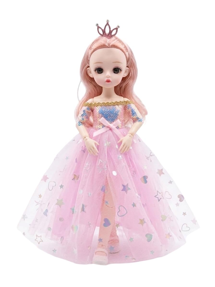 URM 12 Inch Princess Fashion Doll Toy for Girls – Beautiful Big Eye Doll with Long Hair, Random Dress, Moveable Hands & Legs, Pretend Play Toy, Birthday Gift for Kids, Collectible Doll (Pack of 1Pcs)-image-30