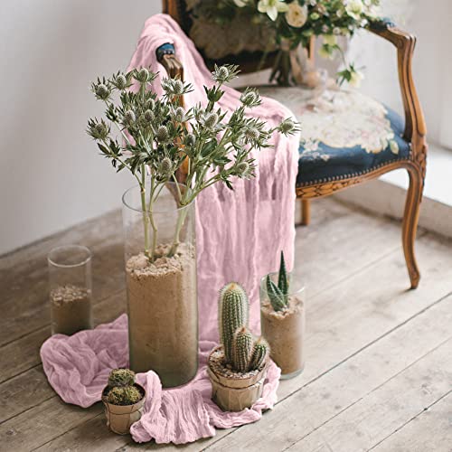 6 Pieces Blush Cheesecloth Table Runner 10 Ft Baby Pink Table Runner Gauze For Boho Rustic Wedding Arch, Baby And Bridal Shower Decorations Engagement Party Mother's Day #TOP4
