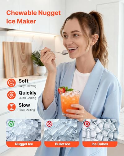 Image of VEVOR Countertop Ice Maker, 33 lbs per Day, Self-Cleaning Portable Machine with Scoop, Drawer-Style Ice Access, Nugget Ice-Making Machine with Chewable ICES for Home, Kitchen, Office, Bar & Party