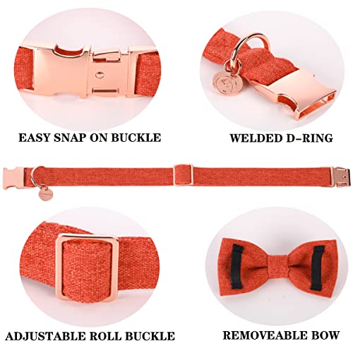 DOGWONG Cotton Dog Collar with Bow tie, Orange Pet Collar Durable Adjustable Fall Dog Collar for Large Dogs - Image 3