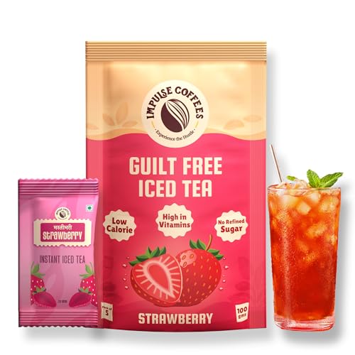 Image of Impulse Coffees Guilt Free Iced Tea Strawberry | Iced Tea Powder Drink Mix | Zero Refined Sugar, Low Calorie, Strawberry Flavour | 20g x 20 Sachets (400g)