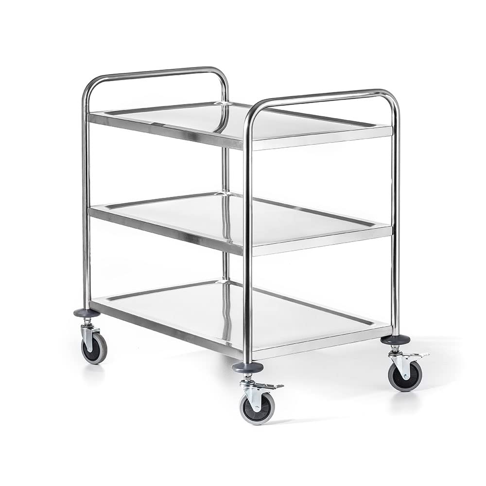 Carrello di Servizio Con Ruote in Acciaio Inox, 3 Ripiani, Dimensioni 86x54x94 cm, Carrello Portavivande, Carrello Pieghevole da Cucina, Per Ristorante, Hotel, Scuola