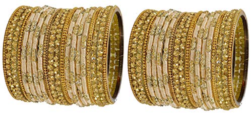 Image of NMII Glass and Silk Thread Zircon Gemstone Bangle Set For Women /Girls