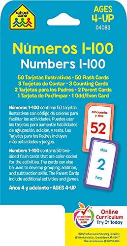 School Zone - Bilingual Numbers 1-100 Flash Cards - Ages 4+, Preschool To Kindergarten, Esl, Language Immersion, Addition, Subtraction, And More (Spanish And English Edition) (Spanish Edition) #TOP1