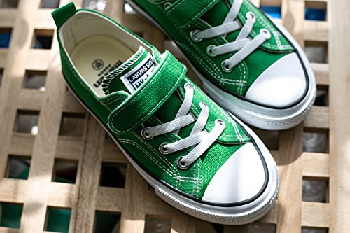 Justwaner Toddler Little Kid Boys And Girls Canvas Shoes Classic Low Top Slip On Sneaker Hook And Loop Elasticated Laces Walking Shoes Green #TOP6