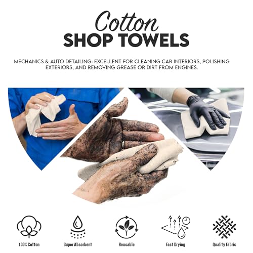 Corporate Hills Cotton Shop Towel – Multipurpose Cleaning Cloths (14\" x 12\" - Pack of 500 - White) Reusable Shop Rags for Automobiles, Industrial, Restaurants, Garage, and Homes