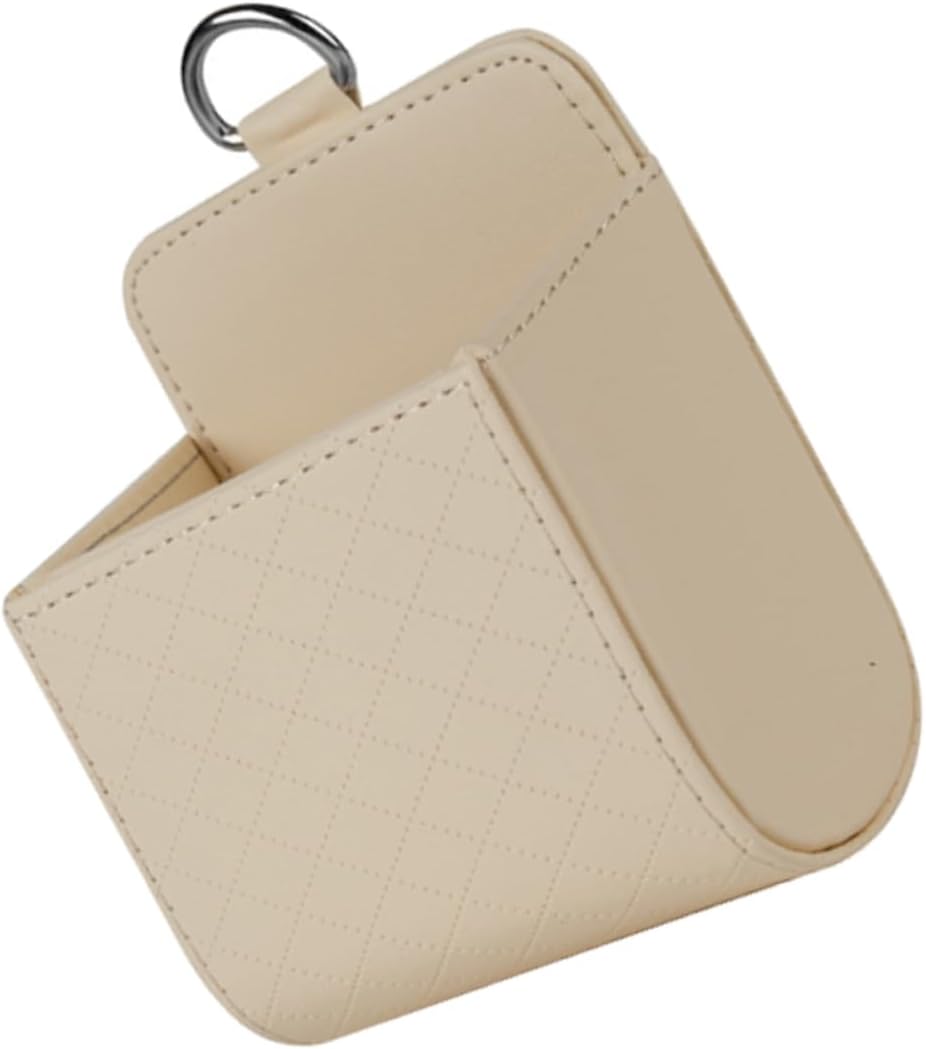 PRETYZOOM Car Phone Storage Box PU Organizer for Interior Small Items Beige