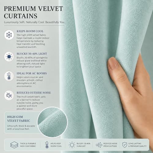 Image of Velvet Curtains | Heavy Soft Premium Velvet Drapes for Bedroom and Living Room | Semi Light Blocking, Thermal Insulated and Noise Reducing Window Panels | 5 Feet, Set of 2 (Blue)