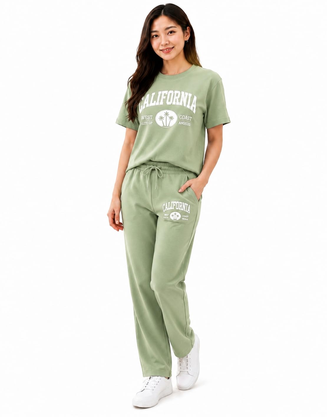 Women's Poly Cotton Korean Loungewear Set | California Print T-Shirt & Track Pants Co-Ord Set | Night Suit, Sleepwear, Home Wear, Casual Wear-picture-57