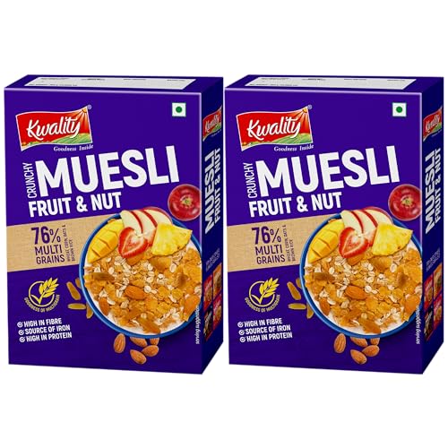 Image of Kwality Crunchy Muesli Fruit And Nut - Goodness Of Multigrain,High In Fibre, Natural And Dried Fruit Pieces Inside 300g x 2 [Pack of 2]