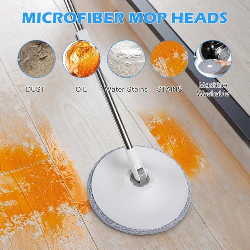 Image of Spin Mop Bucket System, Deluxe 360 Spinning Mop Bucket, Floor Cleaning Mop, Bucket Mop Floor Cleaner for All Floor Types,Spin Mop for Home with Bucket,White