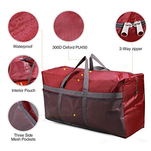 REDCAMP 96L Extra Large Duffle Bag Lightweight, Water Repellency Travel Duffle Bag Foldable for Men Women, Wine Red