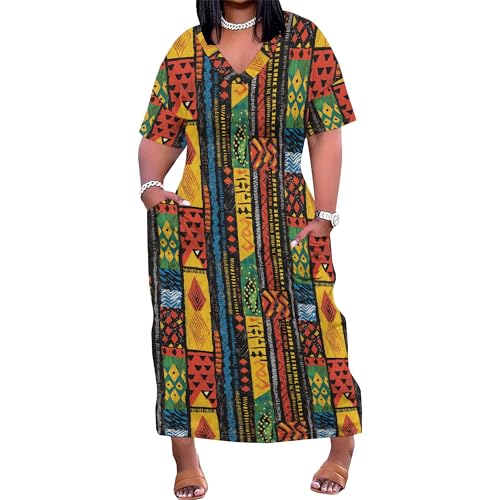 Image of SUZONANA Plus Size Dresses for Curvy Women African Print American Dress Summer Outfits Casual Loose with Pocket