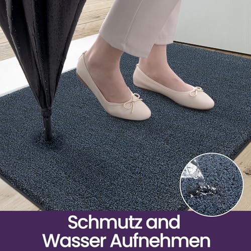 DEXI Fußmatte Innen 80 x 120 cm, rutschfeste Schmutzfangmatte, Maschinenwaschbare Fussmatte, Saugstarke Türmatte, Sauberlaufmatte, Eingangsteppich für Hund, Haustür & Flur, Blau-schwarz