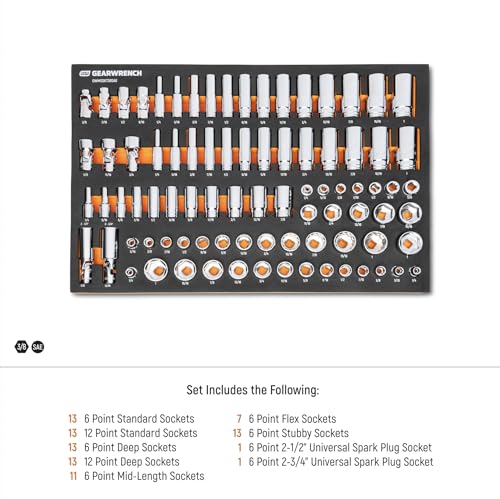 Image of GEARWRENCH 85 Piece 3 /8 inch Drive Master SAE Socket Set in Foam Storage Tray - GWMSSKT38SAE